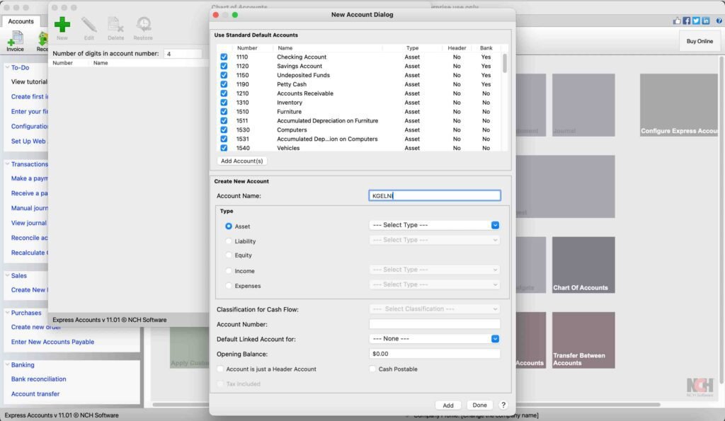 Express Accounts Screenshot.