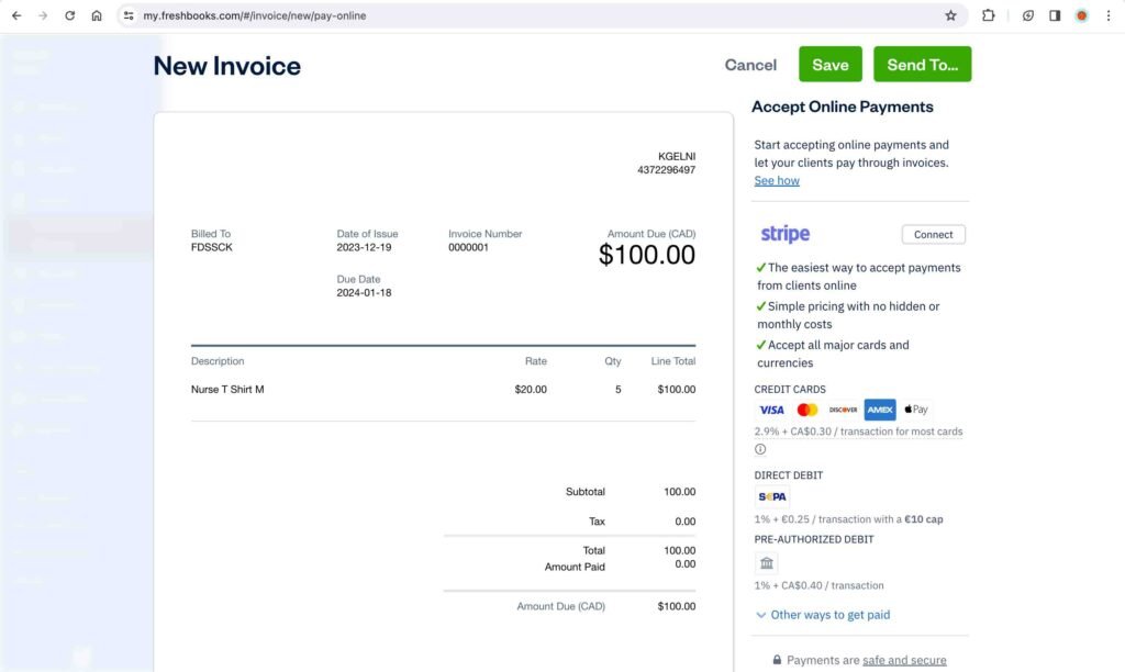Freshbook Accounting Software Screenshot.