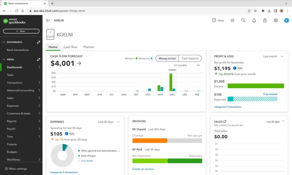 Quickbooks accounting software screenshot.