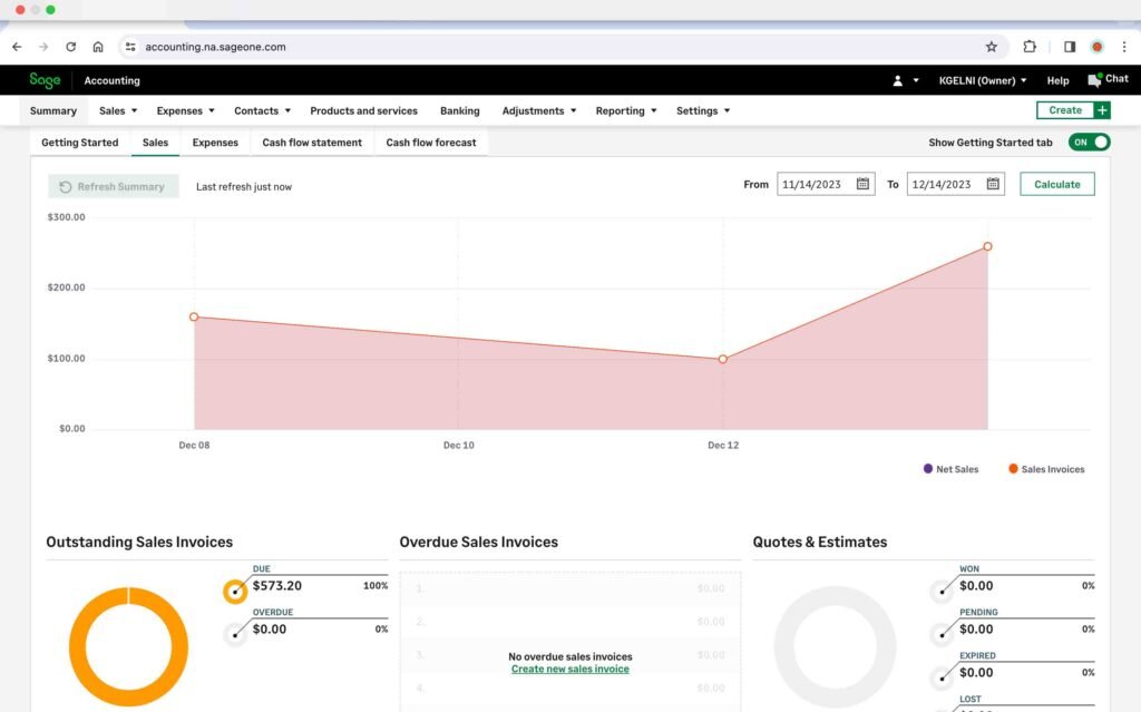 Sage Accounting Software Screenshot.