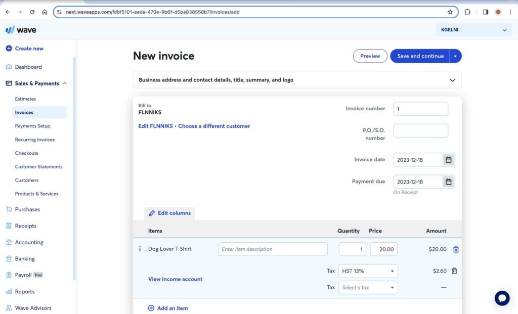 Wave Accounting Software Screenshot.