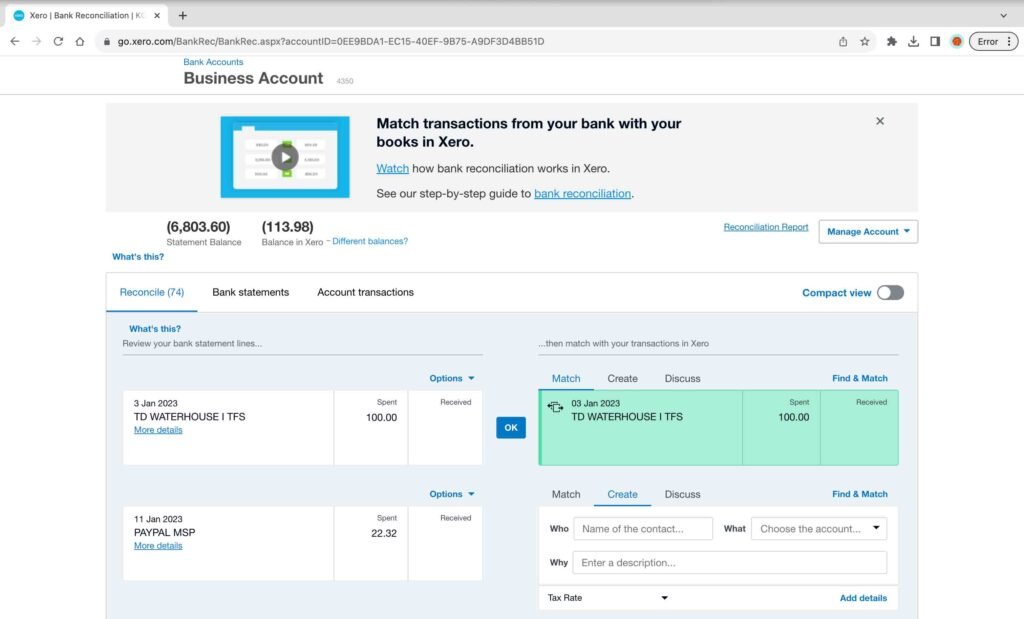 Xero Accounting Software Screenshot.